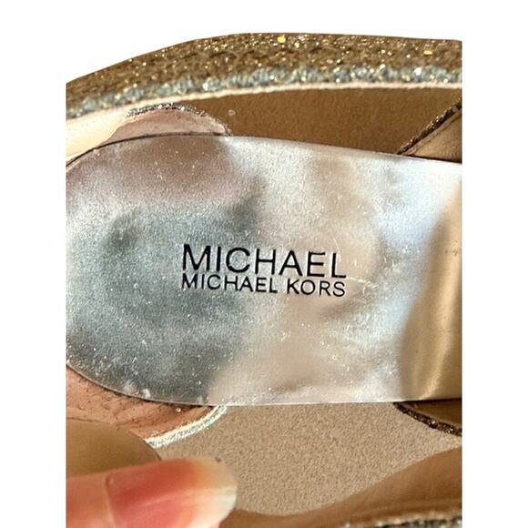 Michael Michael Kors Berkley T-Strap Glitter Heels Women’s Size 10M Silver - Picture 6 of 8
